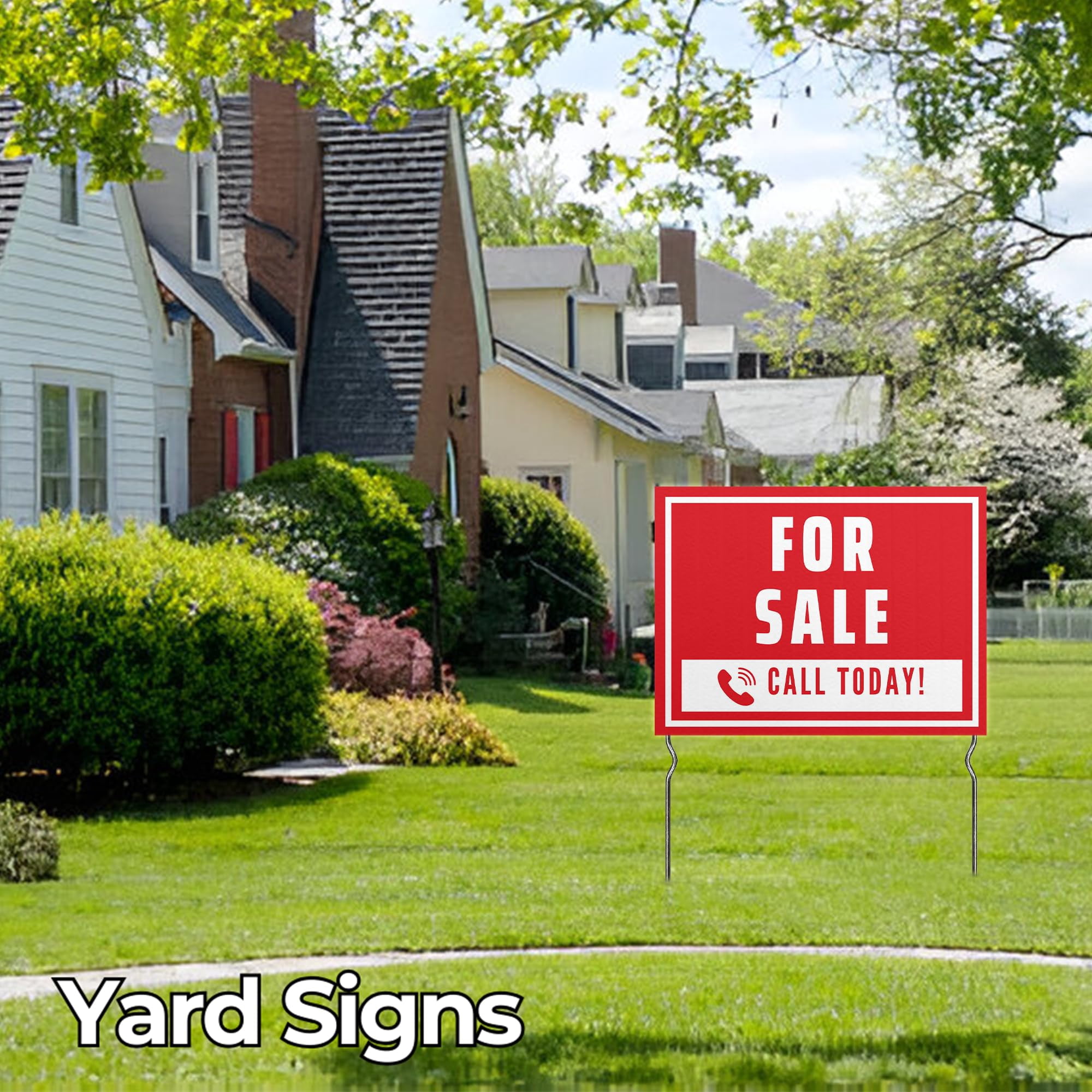 For Sele - Call Todday! Yard Sign by DC | 24"x18" Double Sided Real Estate Garden Sign with 13” Metal Stakes | Outdoor Signs Waterproof for Lawn, Patio, Sidewalk & House | Set of 2 | Made in USA