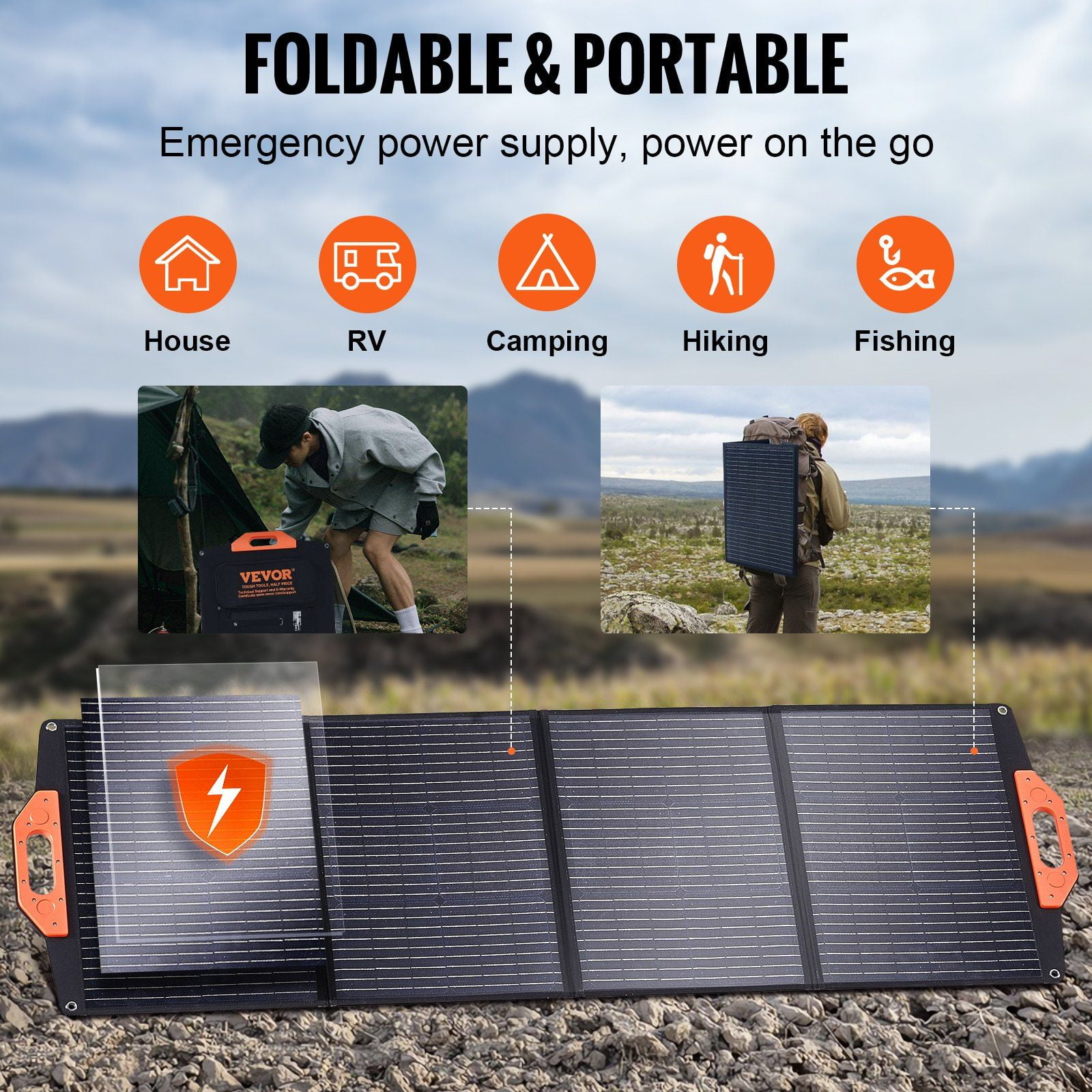 Foldable 120W Monocrystalline Solar Panel, High Efficiency 23% ETFE Charger, USB QC3.0 & Type C, IP67 for RV, Home, Outdoor