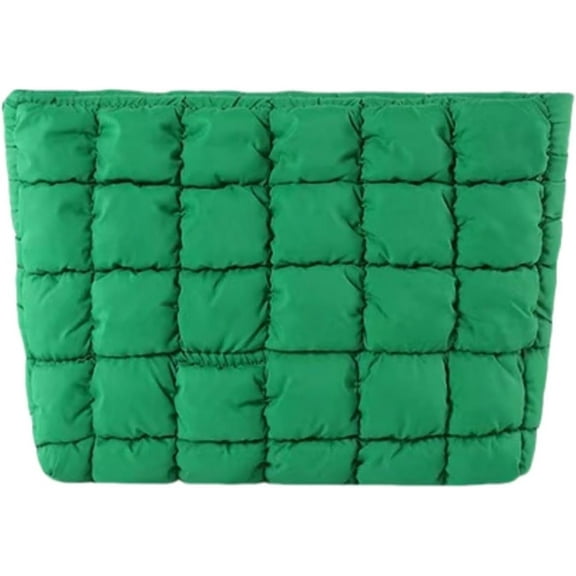 Soft Checkered Quilted Puffy Makeup Bag for Women, Aesthetic Puffer Cosmetic Bag Pouch for Purse (Hot Pink)