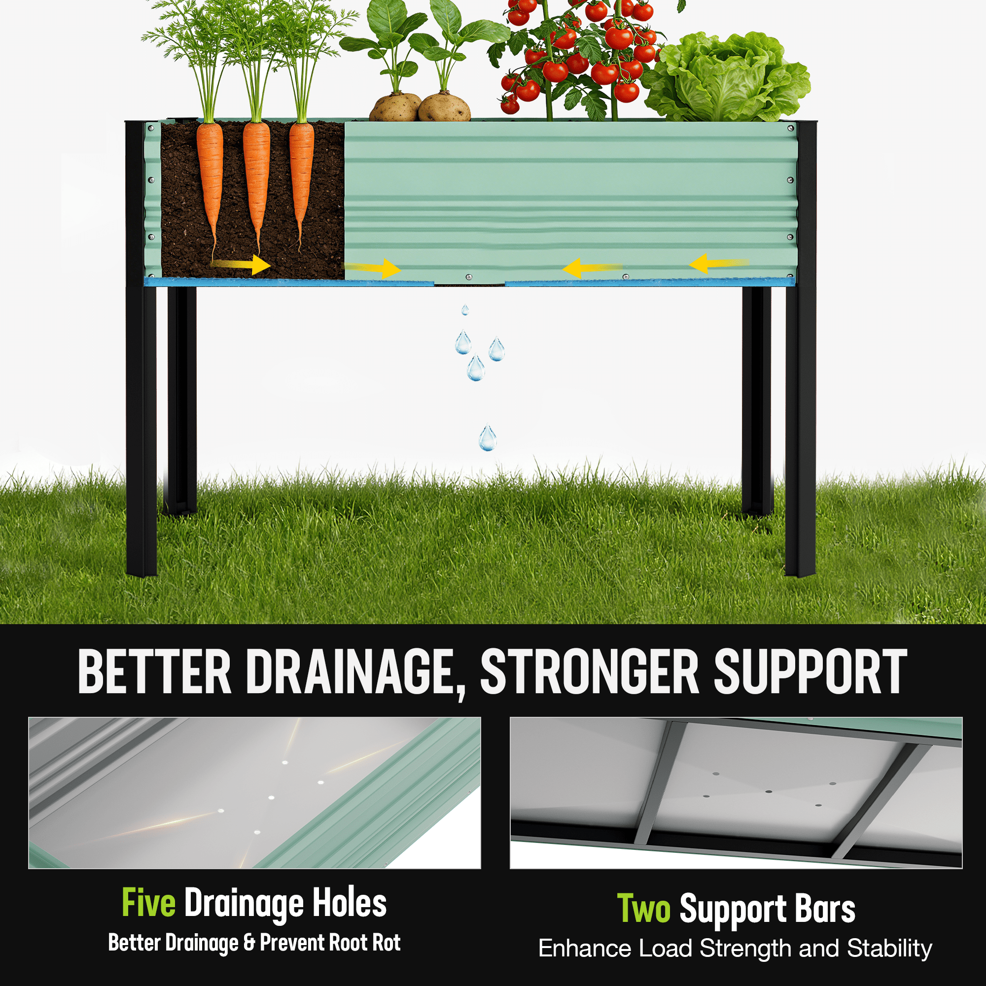WORKPRO 48x24x32in Outdoor Galvanized Raised Garden Bed with Legs-Light Green