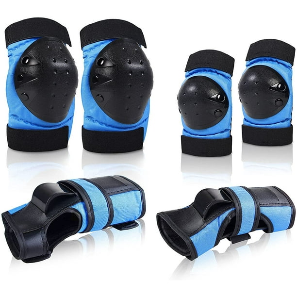 Kit de protección para patinaje sobre ruedas para niños y adultos de 6 piezas, kit de protección ajustable, rodilleras, coderas, muñequeras, kits de protección para monopatín (azul S)