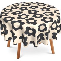 Vintage Groovy Flowers 60 inch Round Tablecloth,Black Daisy Circle Table Cover Stain Resistance Water Repellent Wrinkle-Free Table Cloth for Home Kitchen Dining Party Patio Indoor Outdoor