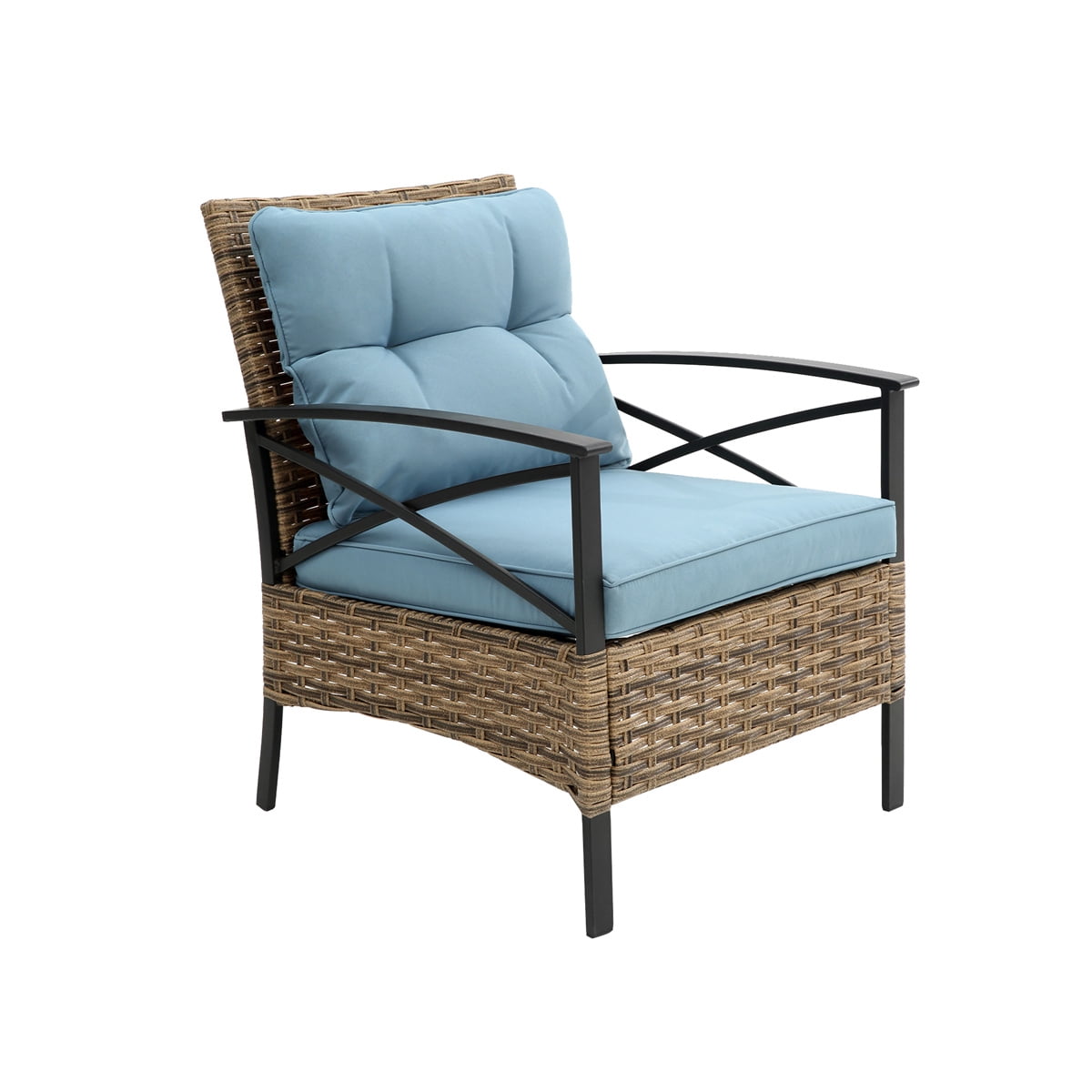 HighSound Patio Furniture Set, 4 Piece Outdoor Patio Conversation Set, All-Weather PE Rattan Wicker Sectional Patio Sofa Set with Coffee Table, Blue Cushions