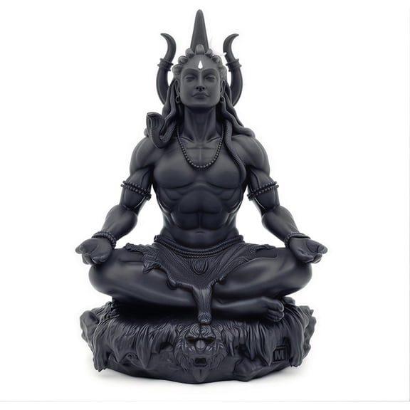 Black Adiyogi Lord Mahadev Shiv Ji Idol with Back Trishul for Table, Car Dashboard & Home Décor
