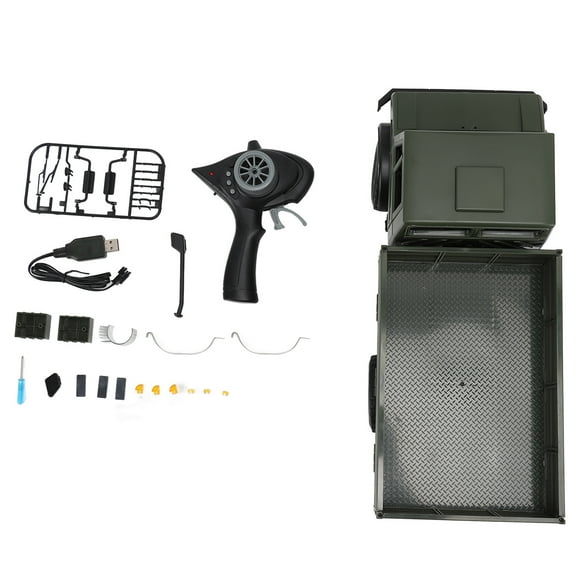 Camión RC a escala real 1:12, coche de escalada RC con control remoto de 2,4 G, tracción en las 4 ruedas, todoterreno, con juego de lámparas para niños, color verde