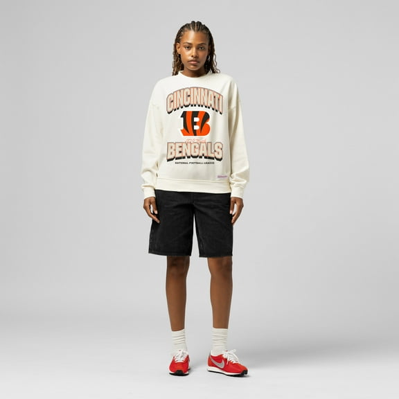Women's  Mitchell & Ness  Cream Cincinnati Bengals Tonal Arch Sweatshirt