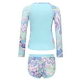 thumbnail image 2 of renvena Kids Girls Floral 2 Pcs Rash Guard Sets Zip Neck Swim Shirts With Shorts Swimsuits Light Blue 8Y, 2 of 6