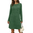thumbnail image 4 of Womens Elegant Long Sleeve Short Dress Cotton Wedding Guest Crewneck Cocktail Dresses Army Green S, 4 of 6