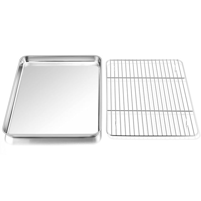 Toaster Oven Pan and Rack Set, P&P CHEF Toaster Oven Tray with Broiler Rack, Rectangle 12.5â?