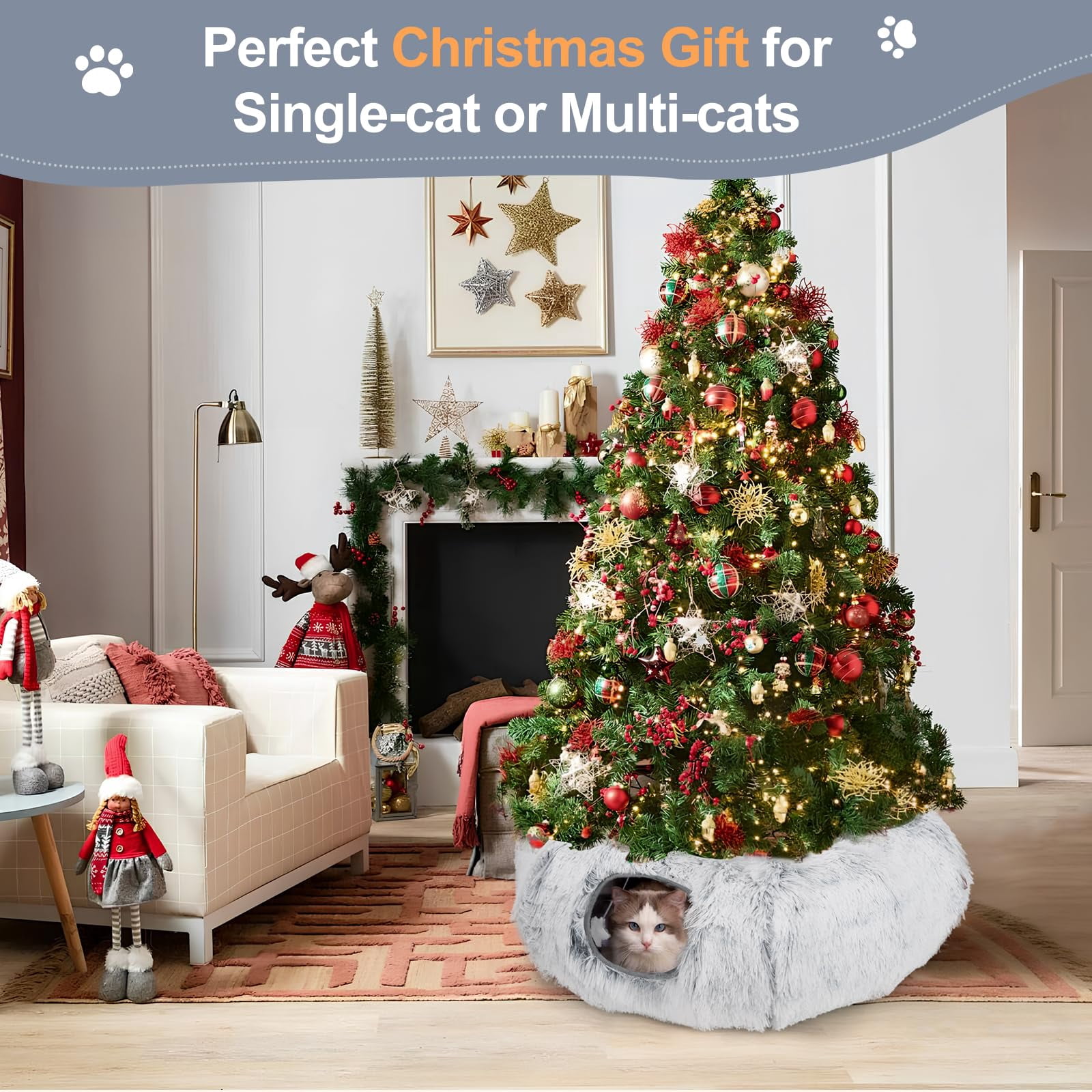 Cat Tunnel Bed For Indoor Cats  L Christmas Tree Skirts Washable Warm Soft Donut Multifunctional Interactive Playground Toys Felines Pet Decoration