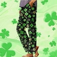 thumbnail image 2 of QATAINLAV St Patricks Day Pants for Women Summer Cotton Linen Beach Pants Loose Fit Plus Size Lounge Trousers Cute Shamrock Clover Print Workout Pant with Pockets Green XXXL, 2 of 6