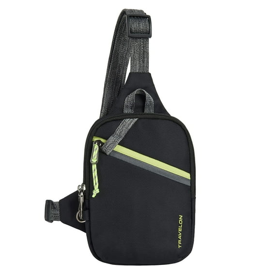 Travelon Greenlander Anti-Theft Compact Sling, Jet Black, 5" W x 7.25" H x 1.75" D