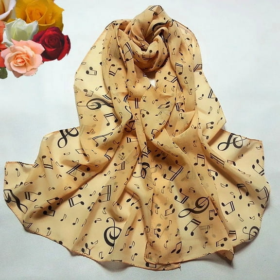 Beige Scarf Beige Chiffon Note Women Musical Scarf Lady Muffler Neck Scarves Shawl Scarf
