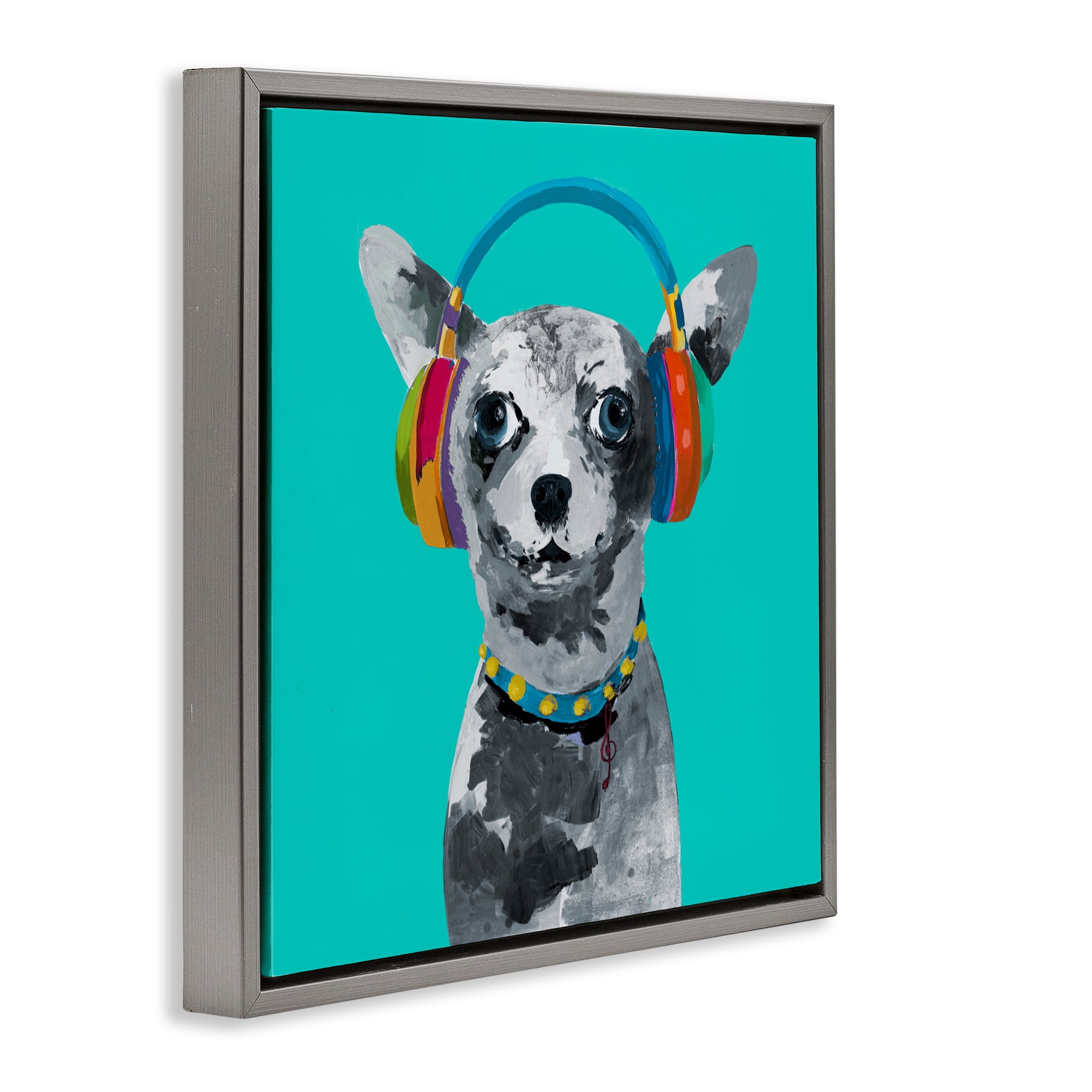 Stupell Industries Jammin' Pup on Blue Gray Framed Floater Canvas Wall Art, design by Lorenzo Collective