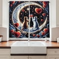 thumbnail image 2 of Ambesonne Cat Kitchen Curtains, Toasting Kitty Couple Moon Star, 55"x36", Indigo and Scarlet, 2 of 3