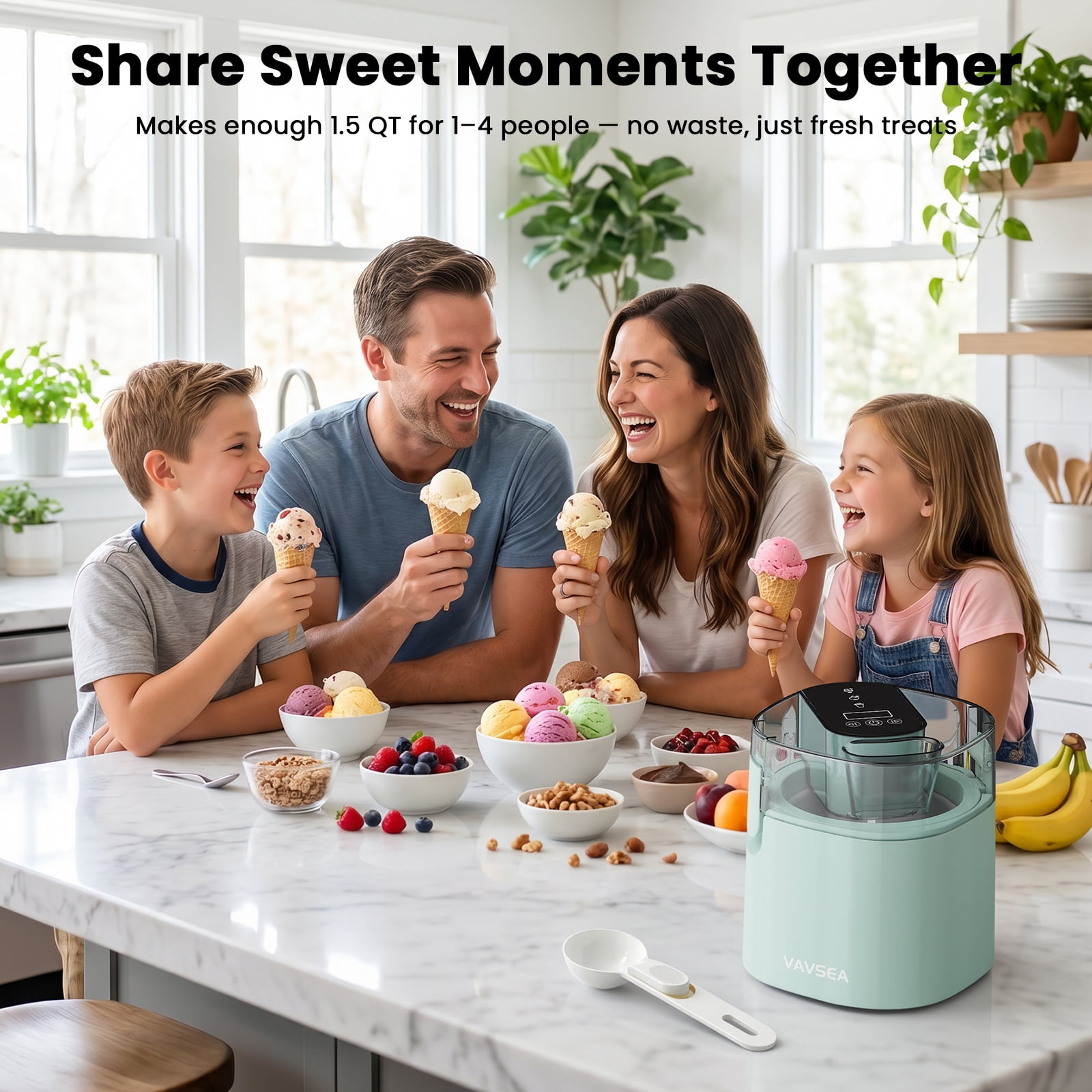 VAVSEA 1.6 Qt Ice Cream Maker, Easy Make Ice Cream Machine, Make Homemade Ice Cream, Gelato, Sorbet, Frozen Yogurt, Automatic No Salt/Ice Needed, Digital Controls, Healthy Recipe Guide