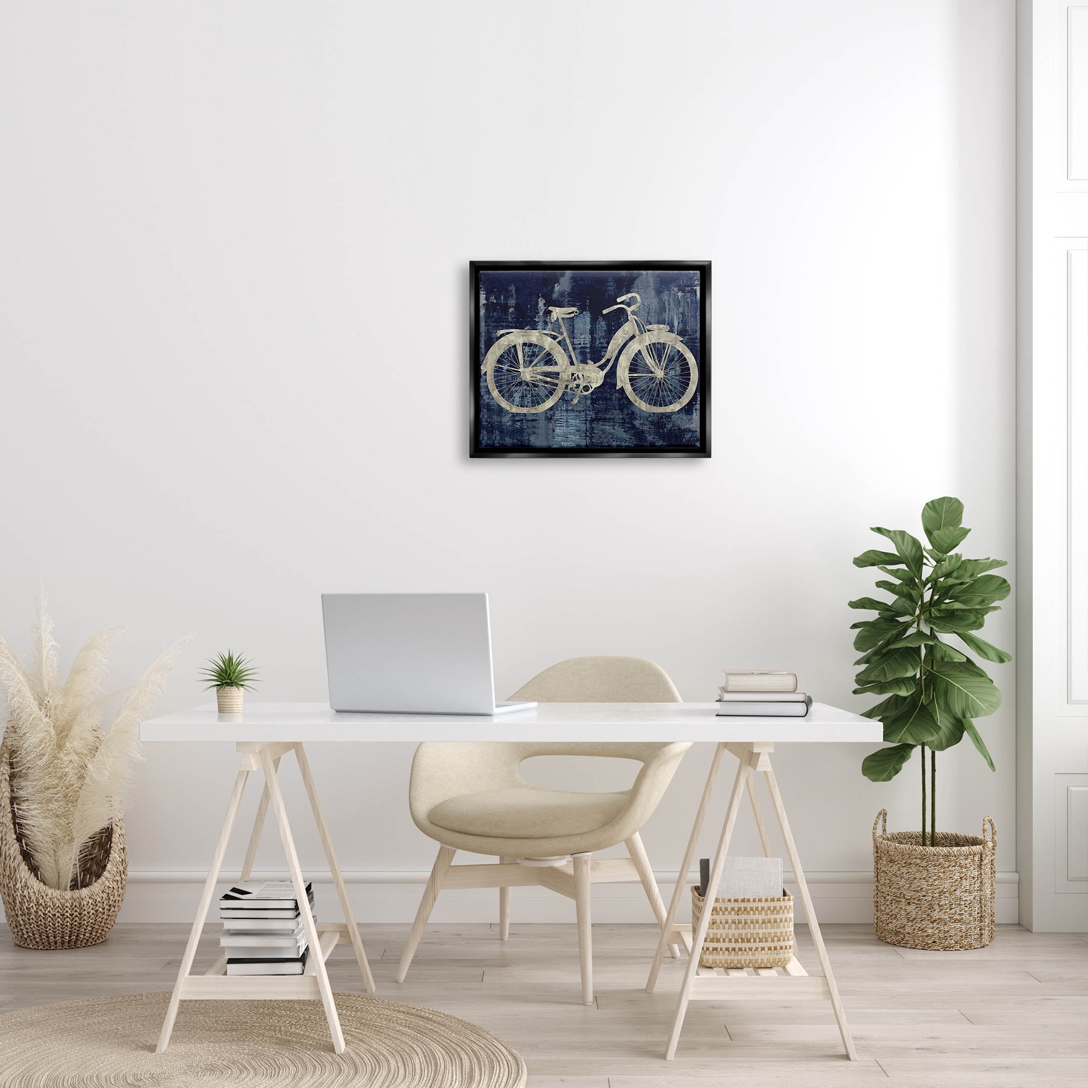 Rustic Bicycle Brushed Silhouette Transportation Graphic Art Jet Black Framed Art Print Wall Art
