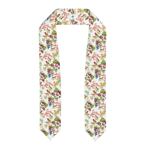 Logiee Birds And Flowers Print Unisex Adult Graduation Stole Shawl 72" Long for Academic Commencements Shawl-Flattened