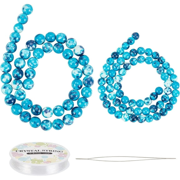 2 Strands Rain Flower Stones Beads 6/8mm Round Smooth Gemstones Spacer Beads with 10m Thread and 1Pc Beading Needles for Jewely Making Colorful