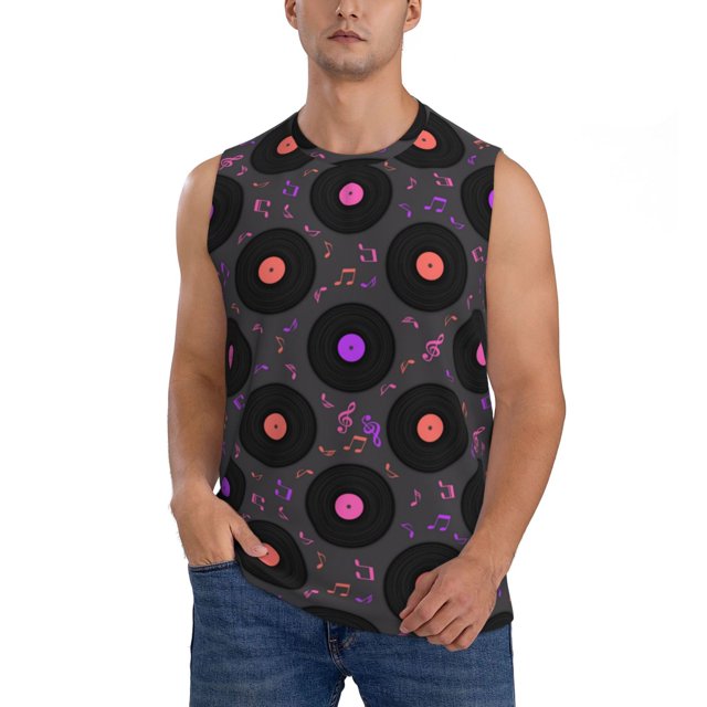 Balery Vinyl Records Musical Notes Camisetas sin mangas para hombre, absorbe la humedad y protege contra el mal olor.-3X-Large