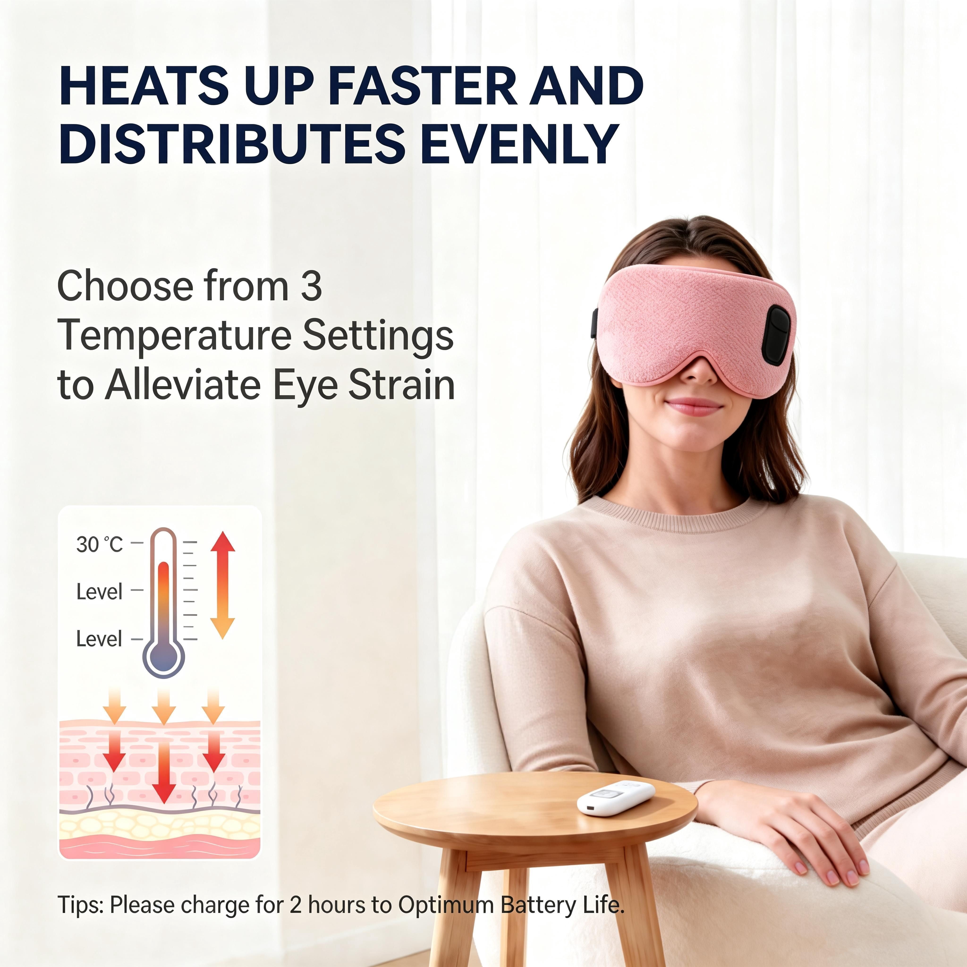 FACEMOON 1 Pack Adult Cordless Heated Sleep Mask – Rechargeable Natural Flaxseed Moist Heat | Comfort Eye Relaxation for Sleep | Pink