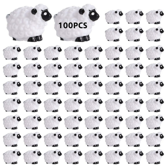 100 Pcs Miniature Sheep Figurines, Mini Cute Resin White Sheep Ornaments, Little Outdoor Moss Landscape Figurines, Tiny Fairy Garden Animal Cake Toppers, Realistic Small Lamb Decorations
