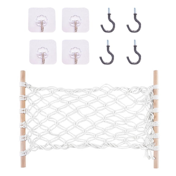 OEFNTAC Hand-Woven Rope Fruit Hanging Basket Modern Boho Wind Net Pocket Kitchen Organizer Under Cabinet Space Saver Vegetable Toy Holder Unique Durable Gift 19x12in