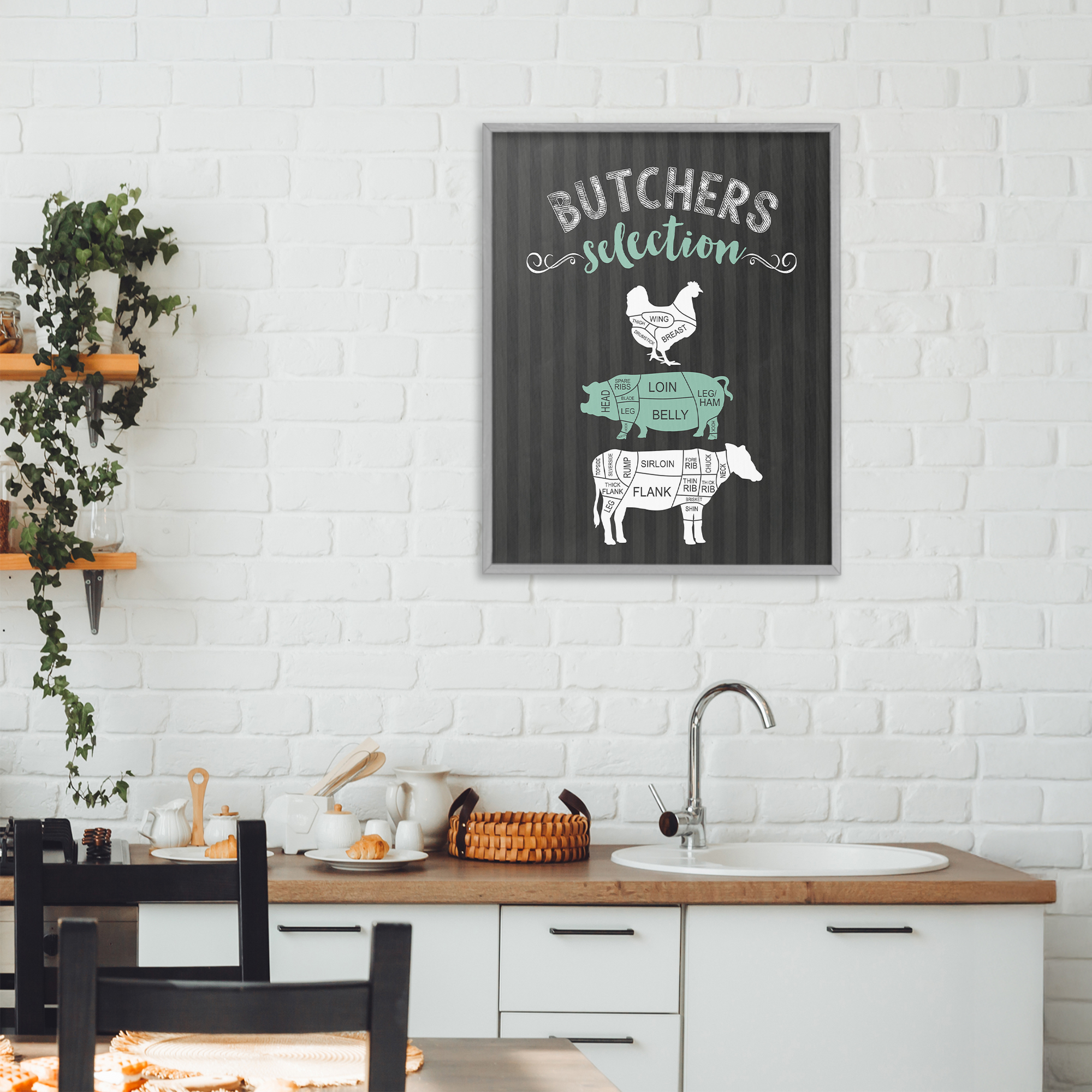 Butchers Selection Black & Green Gray Framed Giclee Art, design by Lettered and Lined
