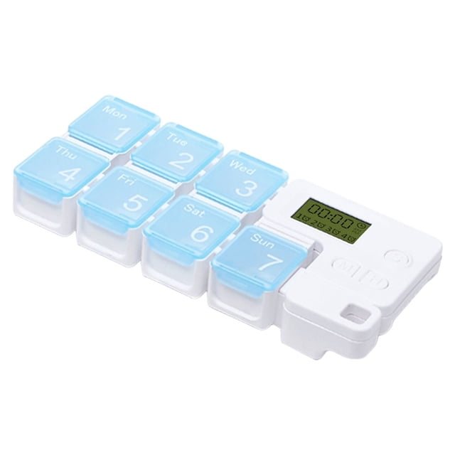 Organizador de píldoras Sunnimix Recordatorio de sincronización Caja de almacenamiento para tableta Durable para exteriores Azul