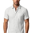 thumbnail image 5 of Men's Linen Short Sleeve Casual Shirt - Loose Fit Hawaiian Button Down, 5 of 6