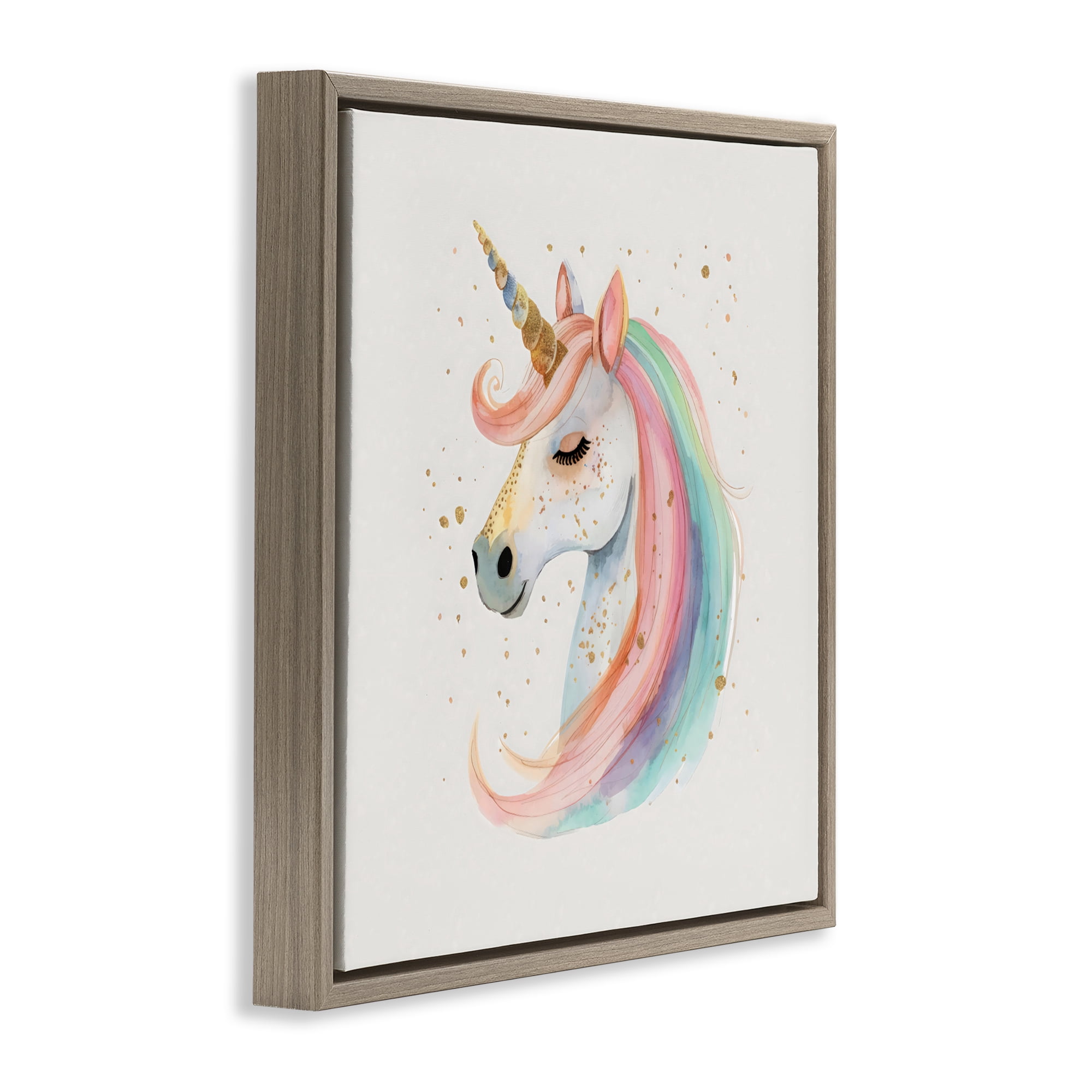 Stupell Industries Gold Accented Unicorn Brown Framed Floater Canvas Wall Art, design by Creative Studio
