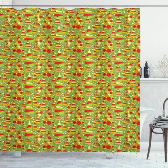 Ambesonne Christmas Tree Shower Curtain, Happy Holiday Vibe, 69"Wx70"L, Multicolor