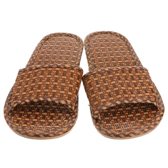 OHOIOLLA 1 Pair Summer Woven Sandals Black Rattan Slide Non-slip Texture for Indoor Use
