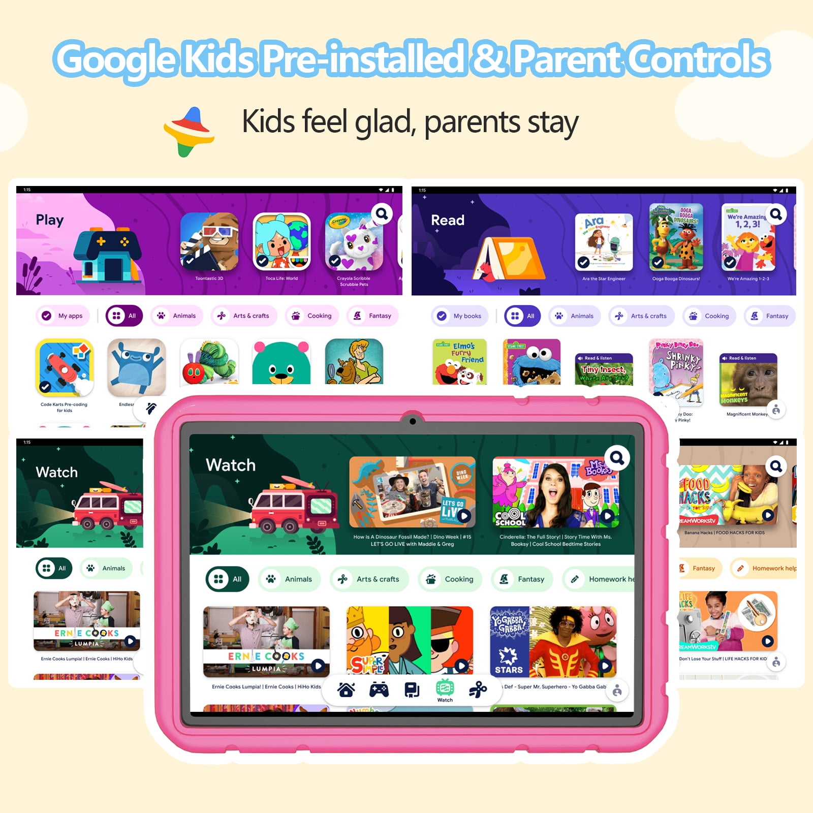 Android 15 Tablet, 10.1 inch Kids Tablet, Octa-core CPU, 20GB+128GB+1TB Expand Tablets for Kids with Kids Space, Parental Control, 6000mAh Big Battery, HD Touchscreen Display Tableta