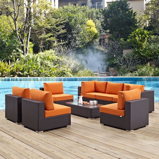Modway Convene Sectionnel de Mobilier de Patio Extérieur en 8 Pcs, Orange