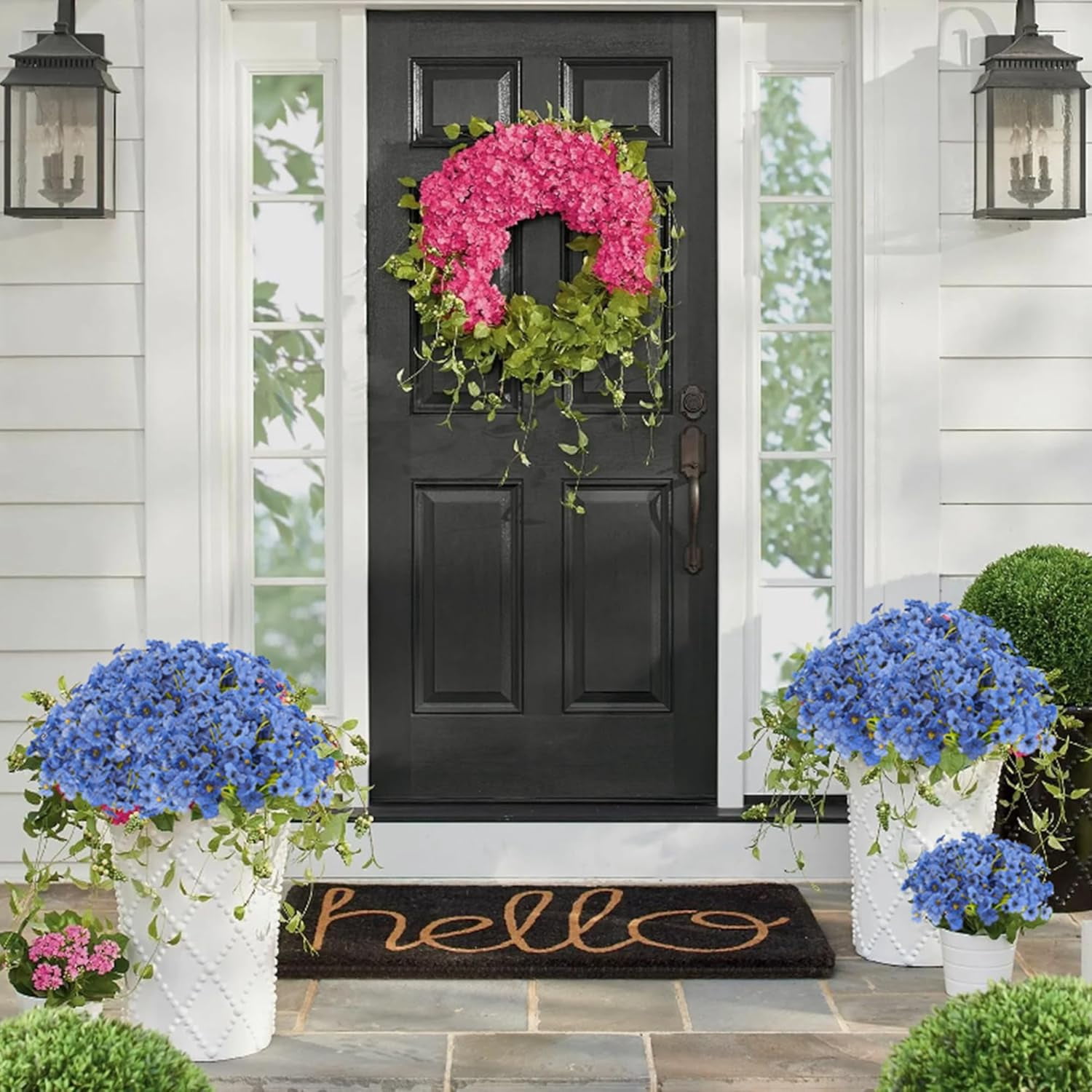 16 Bundles Blue Spring Artificial Flowers for Outdoors Fake Spring Flowers Faux Flowers for Planters Garden Window Box
