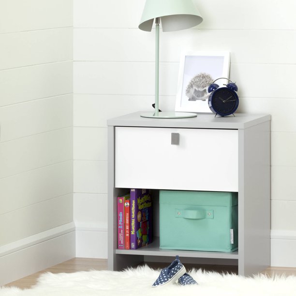 South Shore Cookie 1 Drawer Nightstand Soft Gray And Pure White Walmart Com Walmart Com