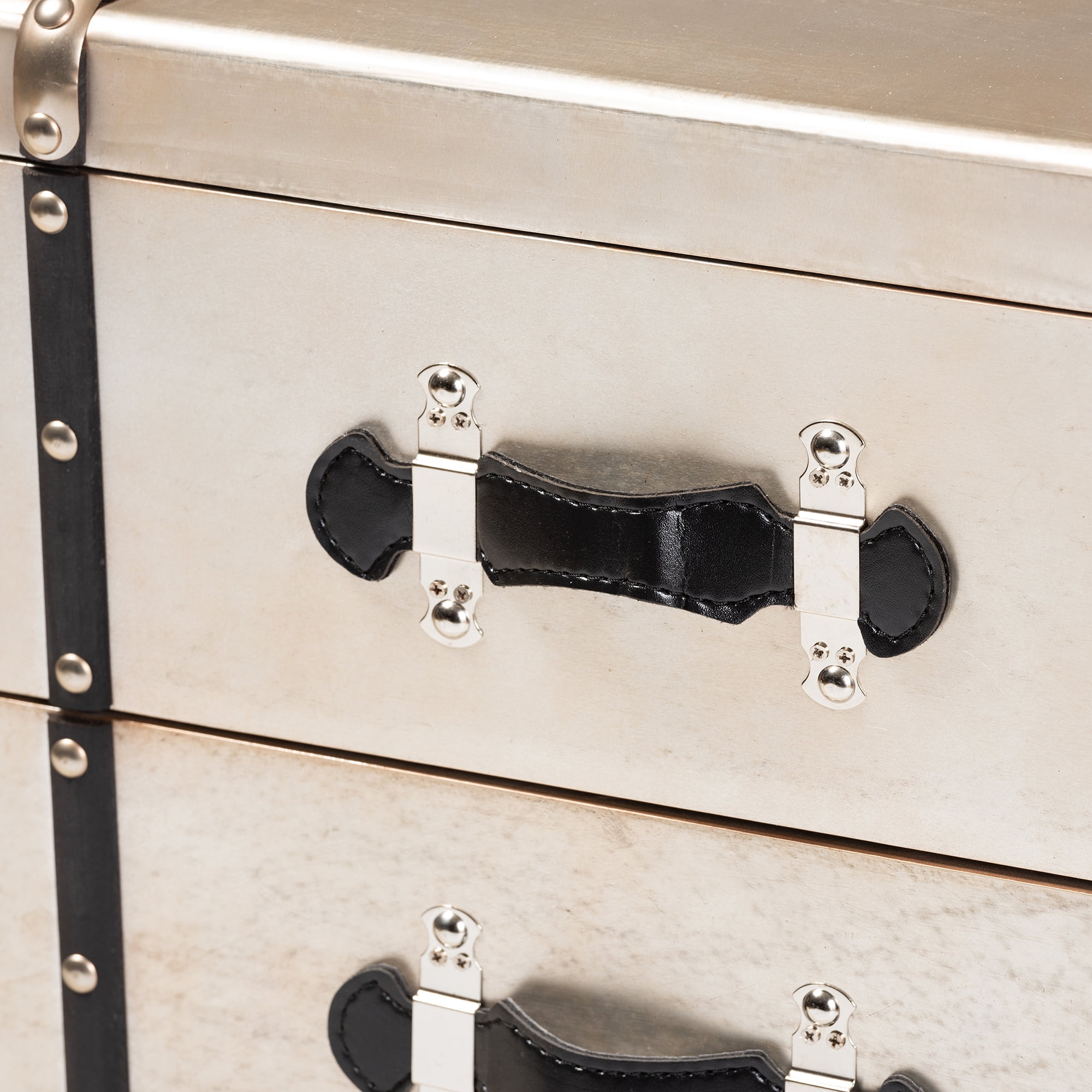 Baxton Studio Dilan Vintage Industrial Antique Silver Finished Metal Trunk Inspired 3-Drawer End Table