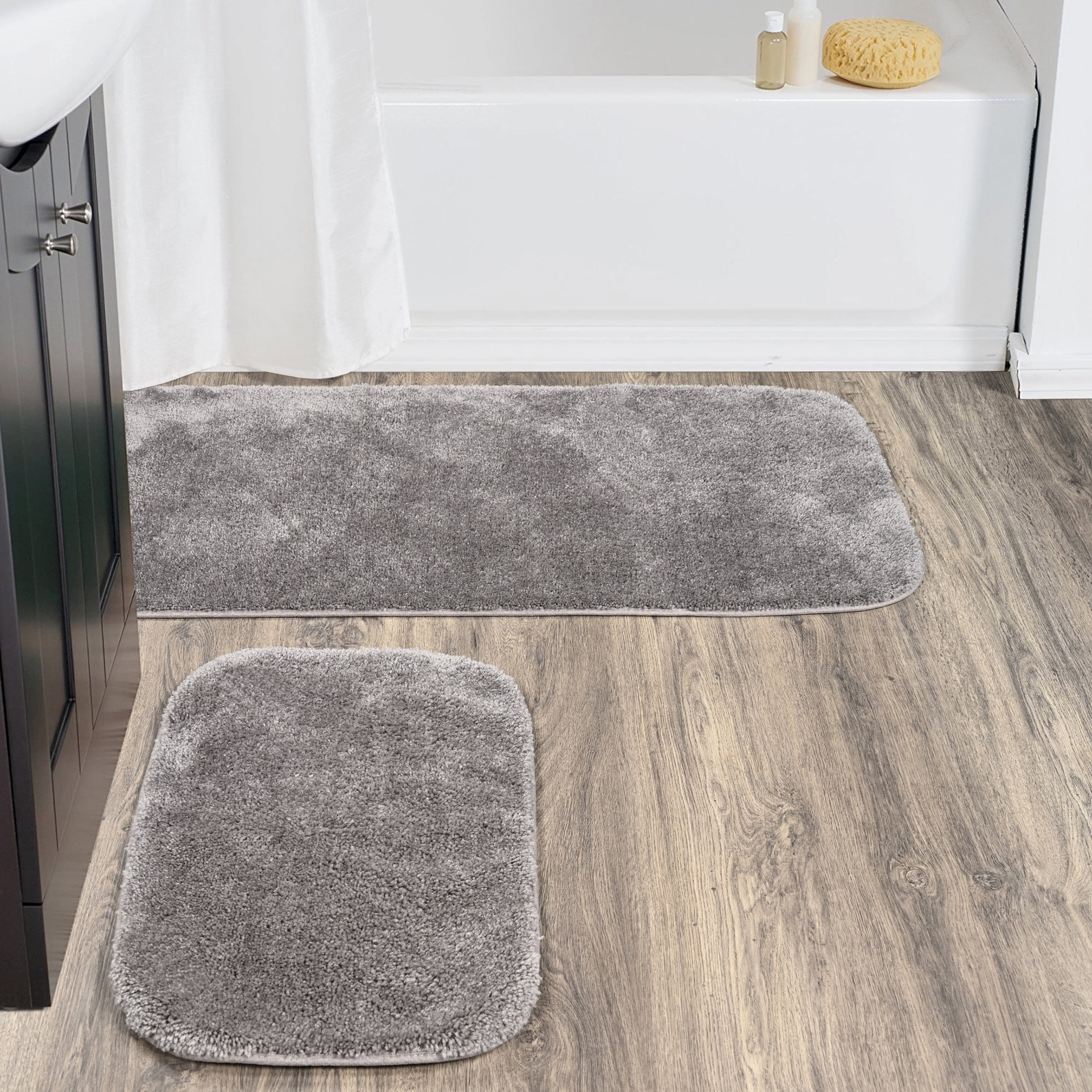 Garland Rug Traditional Washable Bath Rug Set, 2-Piece Set (21"x34" Bath Rug, & 22"x60" Runner) Medium Gray
