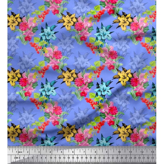 Soimoi Cotton Duck Fabric Leaves & Floral Print Fabric by the Yard 56 Inch Wide