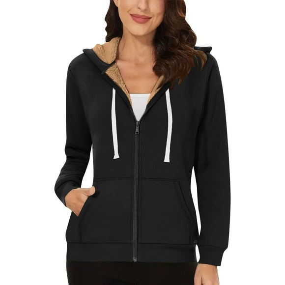 Timegard Manteaux pour Femmes Hiver à Fermeture Éclair en Molleton Chandails à Capuchon Chauds à Manches Longues Manteau Confortable Vêtement d'Extérieur Couleur Unie