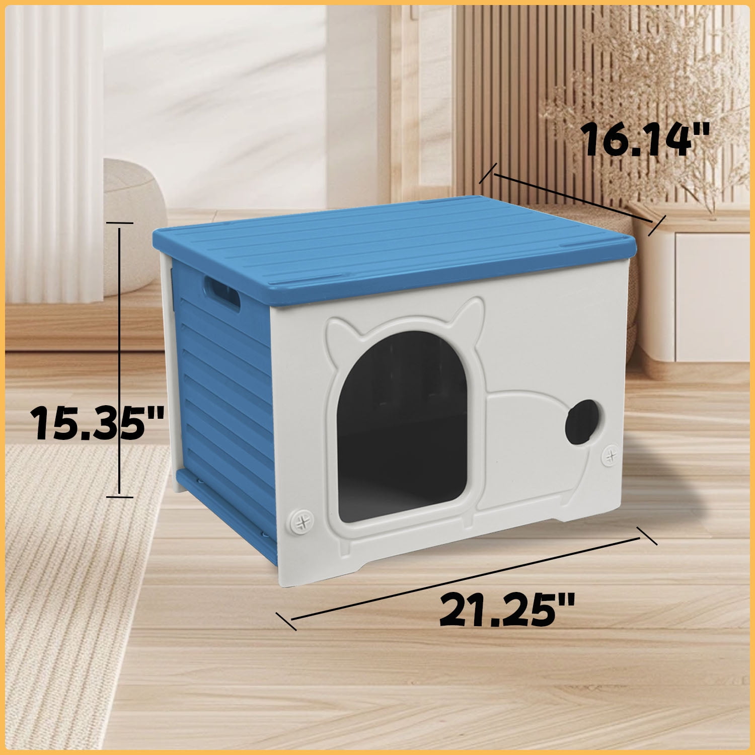 Pempet Plastic Cat House Waterproof Feral Cat Shelter Indoor Outdoor(Blue)