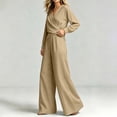 thumbnail image 5 of LEKWK 2 Piece Sets for Women Elegant V Neck Long Sleeve Wrap Top and Wide Leg Pants Casual Matching Sets Vacation Casual Loungewear, 5 of 5