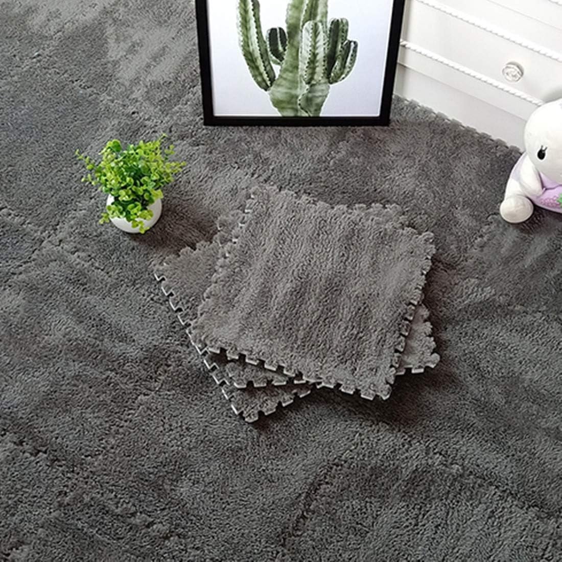 Interlocking Carpet Shaggy Soft EVA Foam Mats Fluffy Area Rugs Protective Floor Tiles Exercise Play Mat (12 pcs)