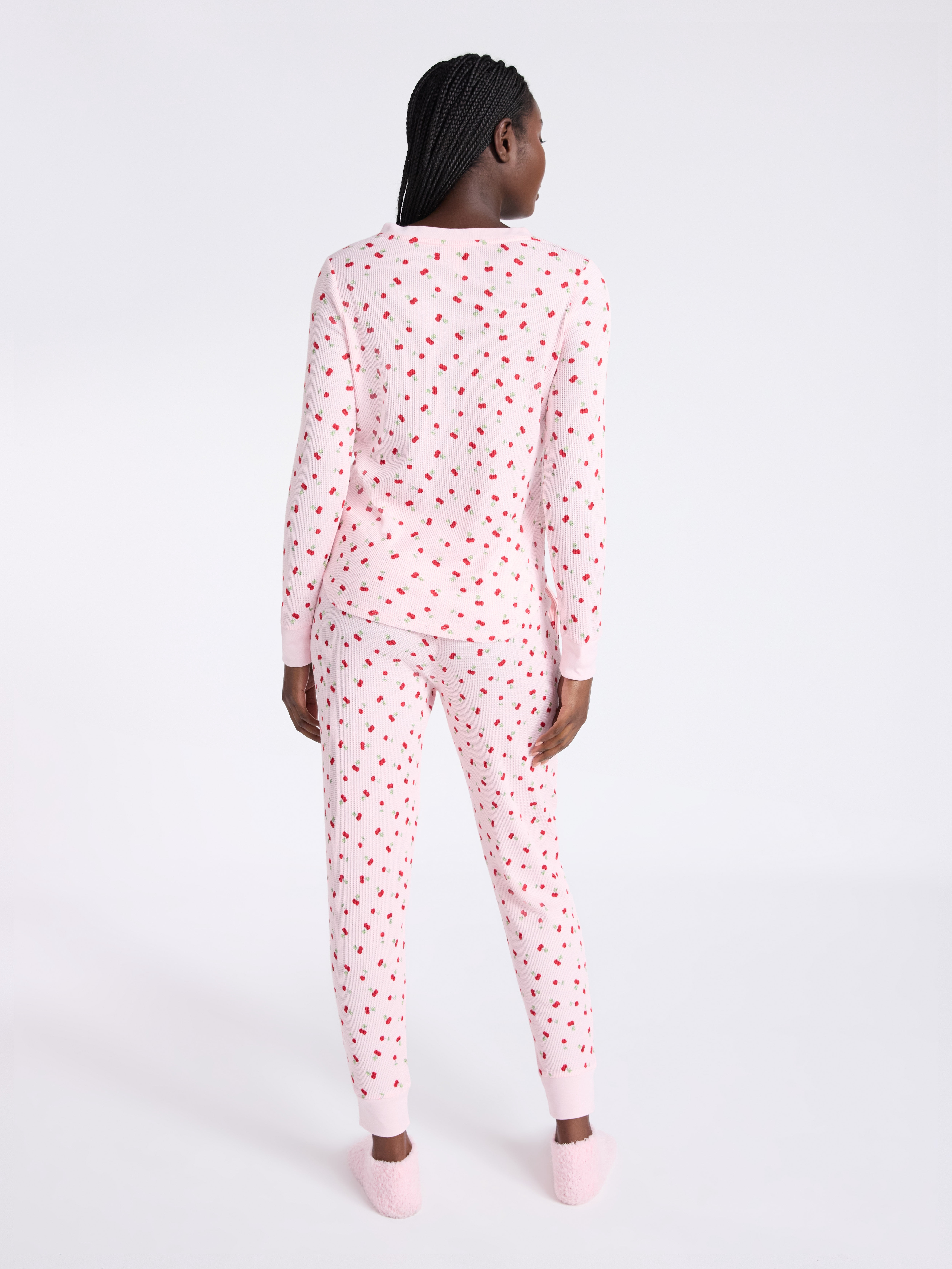 Joyspun Women's Waffle Knit Henley Sleep Top, Joggers and Socks Pajama Set, 3-Piece, Sizes XS-3X