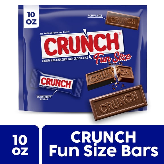 CRUNCH Fun Size Candy Bars, Creamy Milk Chocolate with Crisped Rice, Individually Wrapped Candy, 10 oz Bag