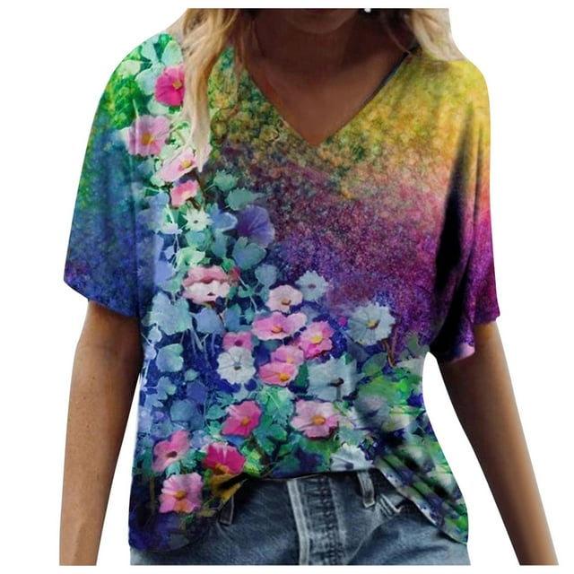 Birdeem Fashion Woman V-Neck Printed Short Sleeve Printing Blouse T-Shirt Summer Tops