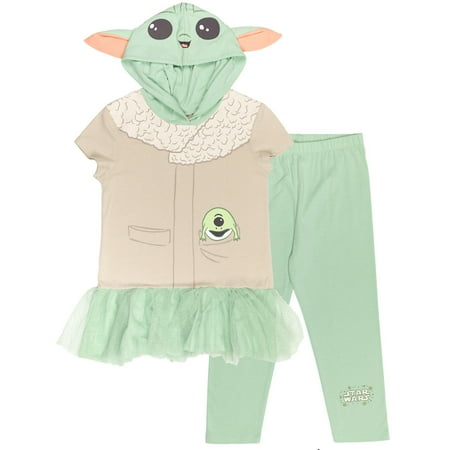 

Star Wars The Mandalorian The Child Toddler Girls Cosplay Costume T-Shirt Dress and Leggings Beige / Green 3T