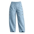thumbnail image 5 of Miluxas Women's Lightweight Wide Leg Pants Elastic High Waist Cropped Harem Trousers with Pockets Summer Fashion Outfits Blue, 5 of 6