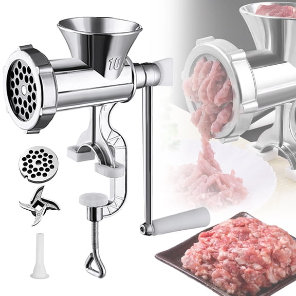 Manual Meat Grinder #10 Size with Sausage Stuffer, Heavy Duty Hand Crank Meat Mincer for Ground Meat, Sausage Maker, Alloy Manual Meat Grinder for Home Kitchen Use